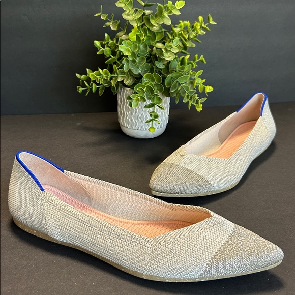 Rothy's Cream and Blue Flats - Picture 1 of 17